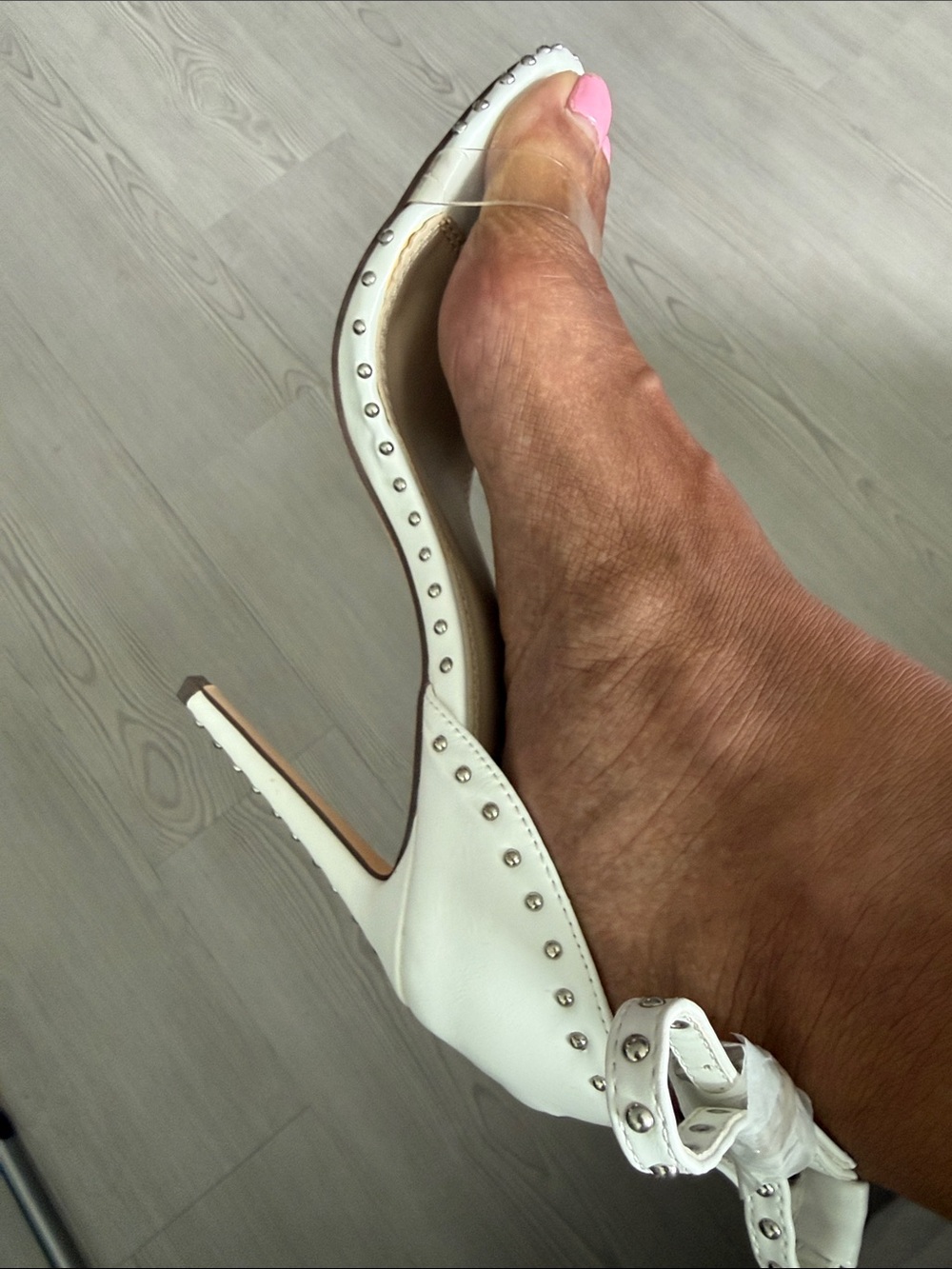 Liliana White Studded Slingback High Heel